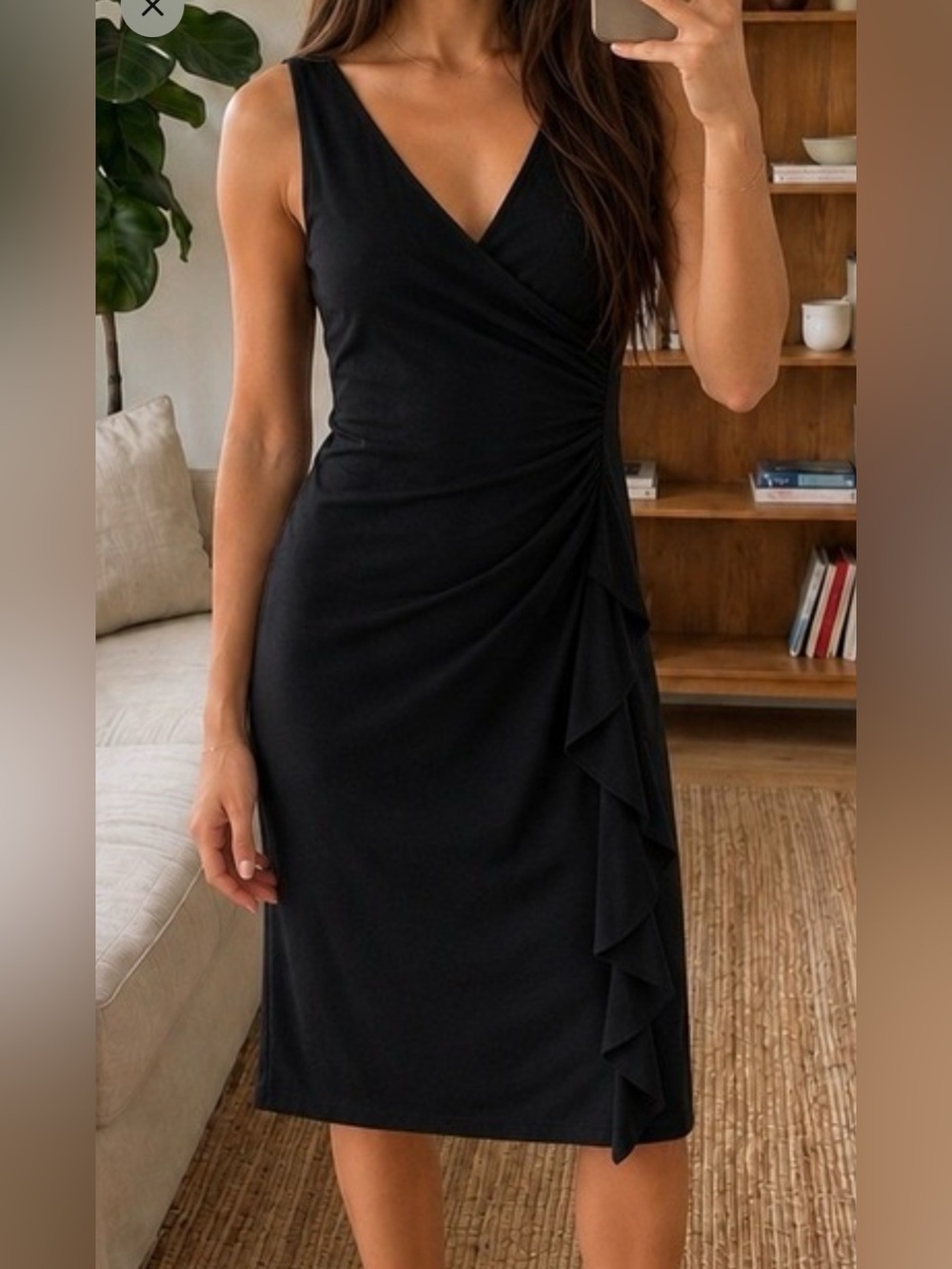 The Limited Black Sleeveless Draped Midi Dress with Side Ruching L EUC